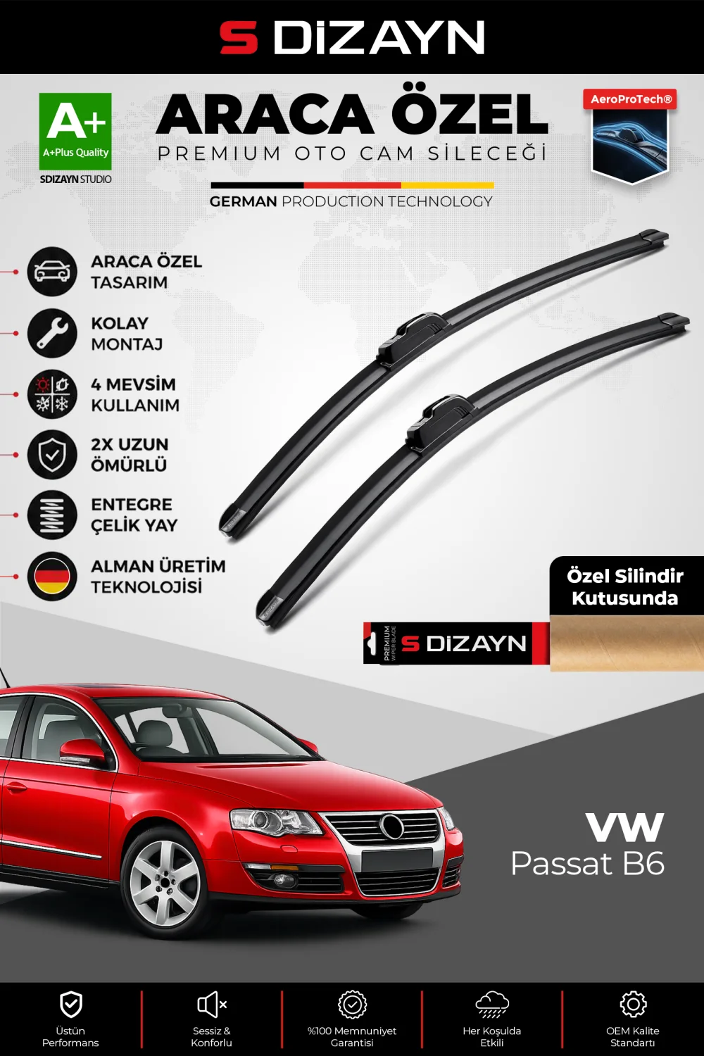 S-Dizayn VW Passat B6 Ön Cam Silecek Seti 2005-2010 Premium Araca Özel 60-48 Cm  A+ Kalite