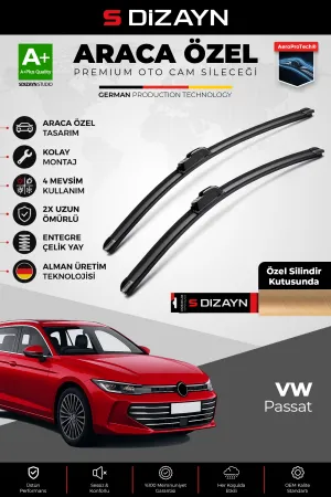 S-Dizayn Vw Passat B9 Ön Cam Silecek Seti 2024 Üzeri Premium Araca Özel 65-45 Cm  A+ Kalite