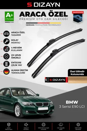 S-Dizayn BMW 3 Serisi E90 Makyajlı Ön Cam Silecek Seti 2009-2013 Premium Araca Özel 60-48 Cm A+ Kalite