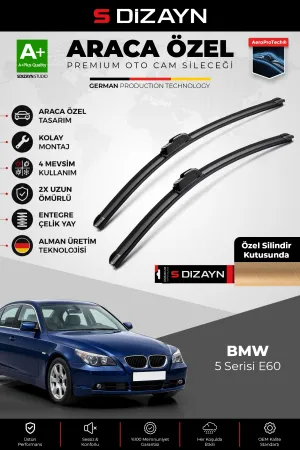 S-Dizayn BMW 5 Serisi E60 Ön Cam Silecek Seti 2003-2010 Premium Araca Özel 60-60 Cm A+ Kalite
