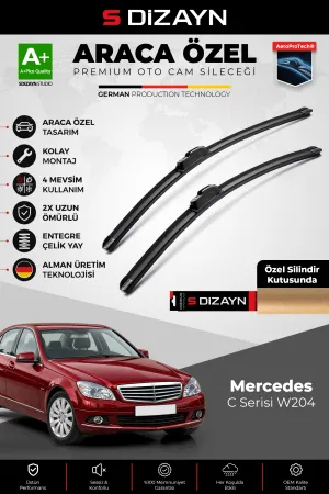 S-Dizayn Mercedes-Benz C Serisi W204 Ön Cam Silecek Seti 2007-2011 Premium Araca Özel 60-60 Cm A+ Kalite