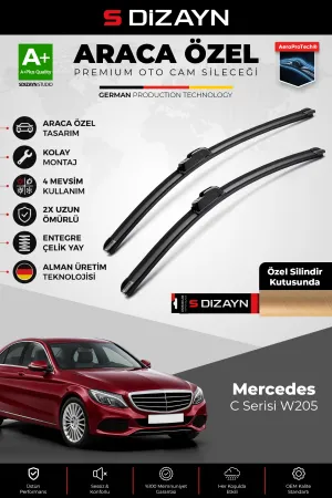 S-Dizayn Mercedes-Benz C Serisi W205 Ön Cam Silecek Seti 2014-2021 Premium Araca Özel 55-55 Cm A+ Kalite