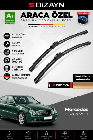 S-Dizayn Mercedes-Benz E Serisi W211 Ön Cam Silecek Seti 2002-2009 Premium Araca Özel 65-65 Cm A+ Kalite