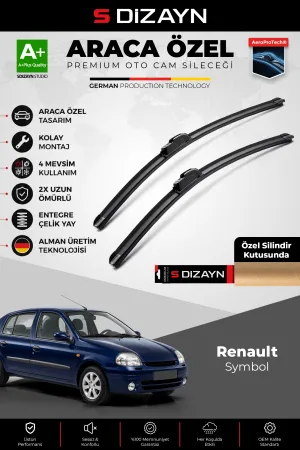 S-Dizayn Renault Symbol LB Ön Cam Silecek Seti 1999-2008 Premium Araca Özel 53-45 Cm A+ Kalite