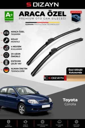 S-Dizayn Toyota Corolla E120 Ön Cam Silecek Seti 2002-2006 Premium Araca Özel 55-48 Cm A+ Kalite