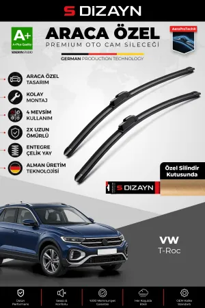 S-Dizayn Volkswagen T-Roc A11 Ön Cam Silecek Seti 2017-2025 Premium Araca Özel 65-50 Cm A+ Kalite