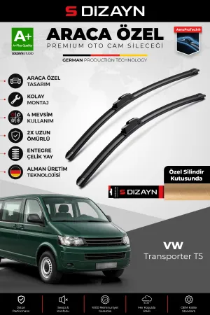 S-Dizayn Volkswagen Transporter T5 7H Ön Cam Silecek Seti 2003-2009 Premium Araca Özel 60-55 Cm A+ Kalite