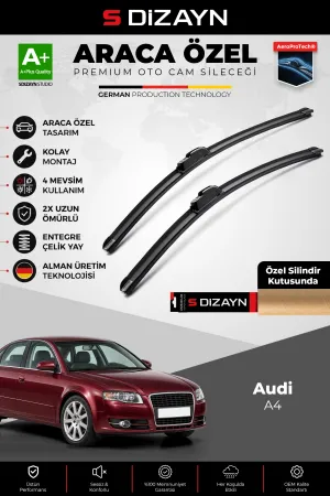 S-Dizayn Audi A4 B6 Ön Cam Silecek Seti 2000-2008 Premium Araca Özel 55-55 Cm A+ Kalite
