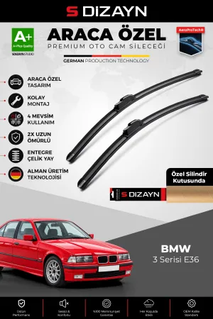 S-Dizayn BMW 3 Serisi E36 Ön Cam Silecek Seti 1990-2000 Premium Araca Özel 53-50 Cm A+ Kalite
