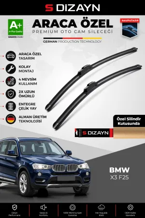 S-Dizayn BMW X3 F25 Ön Cam Silecek Seti 2010-2017 Premium Araca Özel 65-50 Cm A+ Kalite