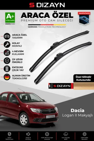 S-Dizayn Dacia Logan L52 Makyajlı Ön Cam Silecek Seti 2015-2020 Premium Araca Özel 55-48 Cm A+ Kalite