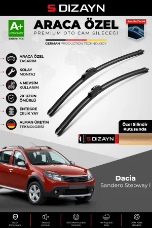S-Dizayn Dacia Sandero Stepway Bs Ön Cam Silecek Seti 2009-2012 Premium Araca Özel 50-50 Cm A+ Kalite