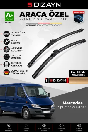 S-Dizayn Mercedes-Benz Sprinter W901-W905 Ön Cam Silecek Seti 1995-2006 Premium Araca Özel 60-53 Cm A+ Kalite