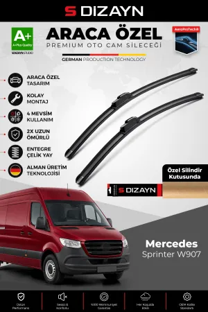 S-Dizayn Mercedes-Benz Sprinter W907 Ön Cam Silecek Seti 2018 Üzeri Premium Araca Özel 65-60 Cm A+ Kalite
