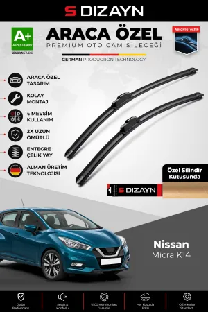 S-Dizayn Nissan Micra K14 Ön Cam Silecek Seti 2017-2023 Premium Araca Özel 65-35 Cm A+ Kalite