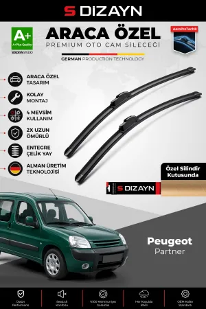 S-Dizayn Peugeot Partner M49 Ön Cam Silecek Seti 1996-2008 Premium Araca Özel 55-55 Cm A+ Kalite
