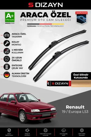 S-Dizayn Renault 19 - Europa L53 Ön Cam Silecek Seti 1989-2000 Premium Araca Özel 50-50 Cm A+ Kalite