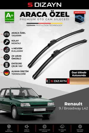 S-Dizayn Renault 9 - Broadway L42 Ön Cam Silecek Seti 1985-2000 Premium Araca Özel 40-40 Cm A+ Kalite