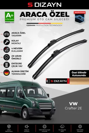 S-Dizayn Volkswagen Crafter 2E Ön Cam Silecek Seti 2006-2017 Premium Araca Özel 65-60 Cm A+ Kalite