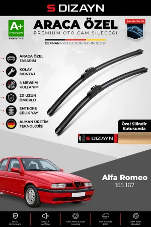 S-Dizayn Alfa Romeo 155 167 Ön Cam Silecek Seti 1992-1998 Premium Araca Özel 53-48 Cm A+ Kalite