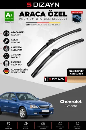S-Dizayn Chevrolet Evanda Ön Cam Silecek Seti 2003-2006 Premium Araca Özel 55-50 Cm A+ Kalite
