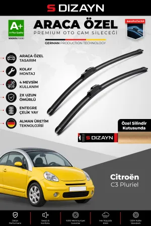 S-Dizayn Citroen C3 Pluriel Ön Cam Silecek Seti 2003-2010 Premium Araca Özel 53-45 Cm A+ Kalite