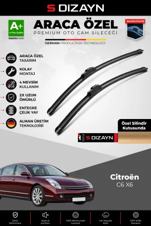 S-Dizayn Citroen C6 X6 Ön Cam Silecek Seti 2005-2012 Premium Araca Özel 70-70 Cm A+ Kalite