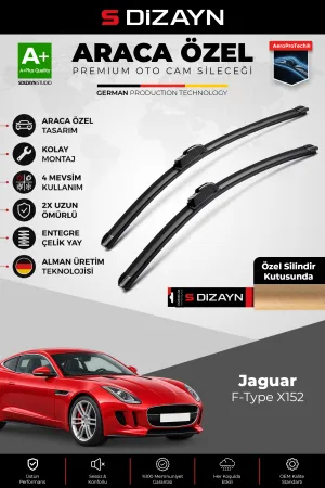 S-Dizayn Jaguar F-Type X152 Ön Cam Silecek Seti 2013-2024 Premium Araca Özel 53-53 Cm A+ Kalite