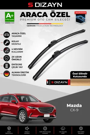 S-Dizayn Mazda Cx-9 Ön Cam Silecek Seti 2016-2023 Premium Araca Özel 60-45 Cm A+ Kalite