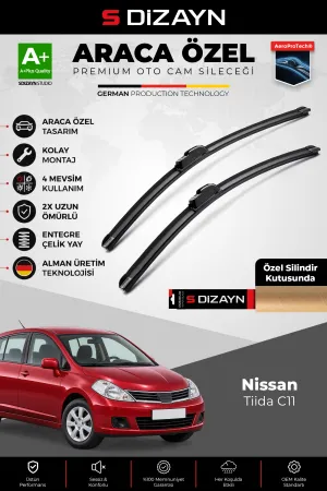 S-Dizayn Nissan Tiida C11 Ön Cam Silecek Seti 2007-2012 Premium Araca Özel 60-35 Cm A+ Kalite