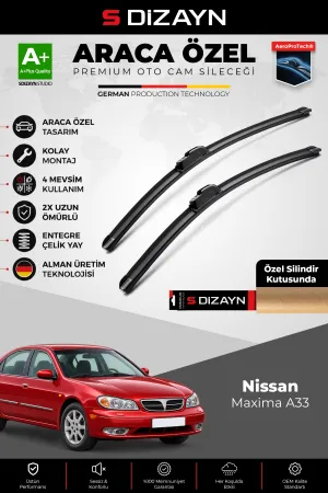 S-Dizayn Nissan Maxima Ön Cam Silecek Seti 2000-2006 Premium Araca Özel 65-45 Cm A+ Kalite