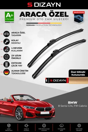 S-Dizayn Bmw 8 Serisi G14, F91 Cabrio Ön Cam Silecek Seti 2018 Üzeri Premium Araca Özel 65-40 Cm A+ Kalite