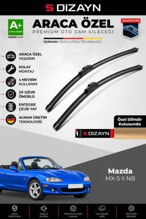 S-Dizayn Mazda Mx-5 Ön Cam Silecek Seti 1998-2005 Premium Araca Özel 45-45 Cm A+ Kalite