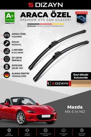 S-Dizayn Mazda Mx-5 Ön Cam Silecek Seti 2015 Üzeri Premium Araca Özel 45-48 Cm A+ Kalite