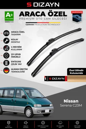 S-Dizayn Nissan Serena C23M Ön Cam Silecek Seti 1992-2001 Premium Araca Özel 60-60 Cm A+ Kalite