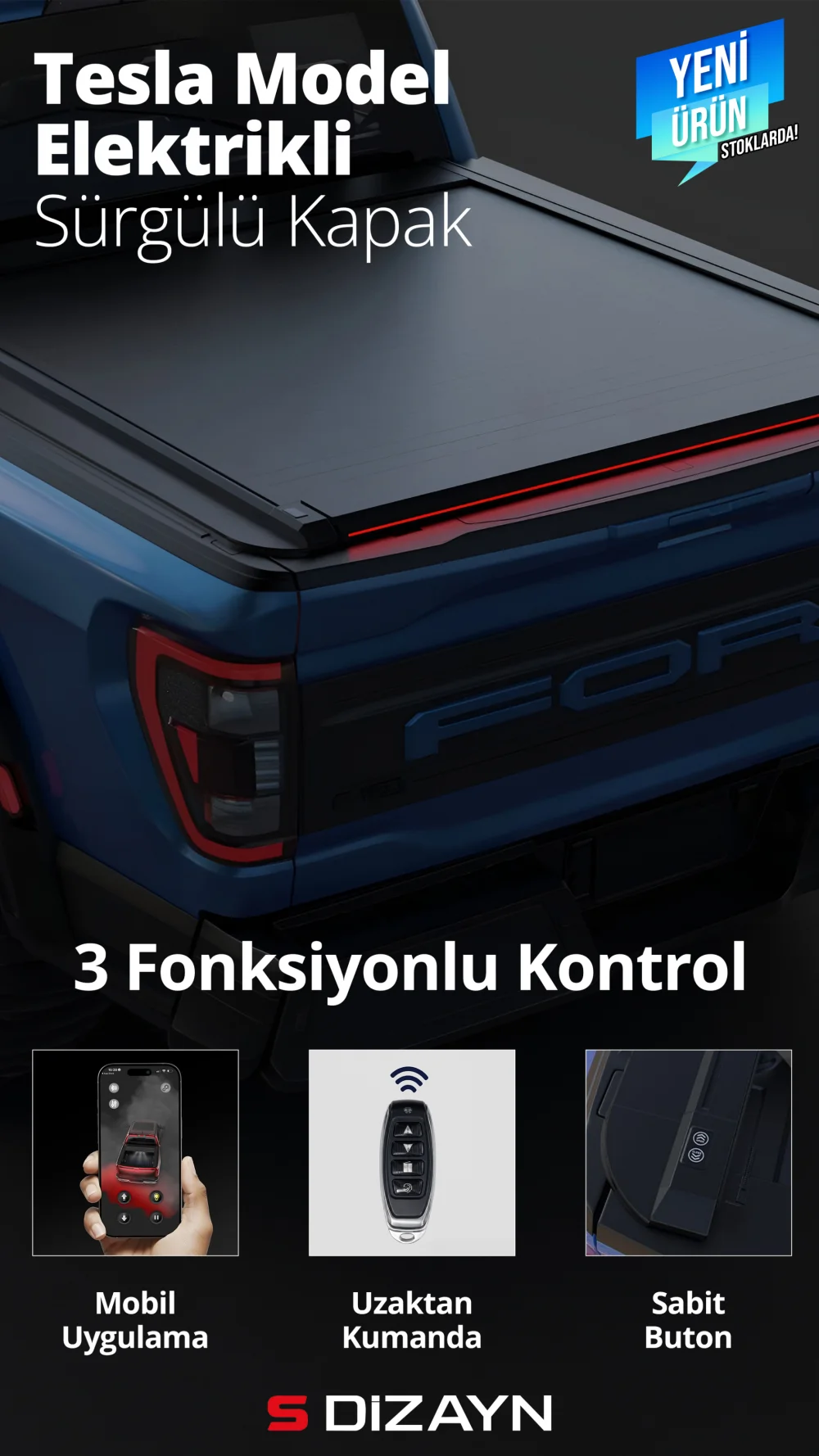 S-Dizayn Isuzu D-Max Tesla Model Elektrikli Sürgülü Kapak 2019 Üzeri
