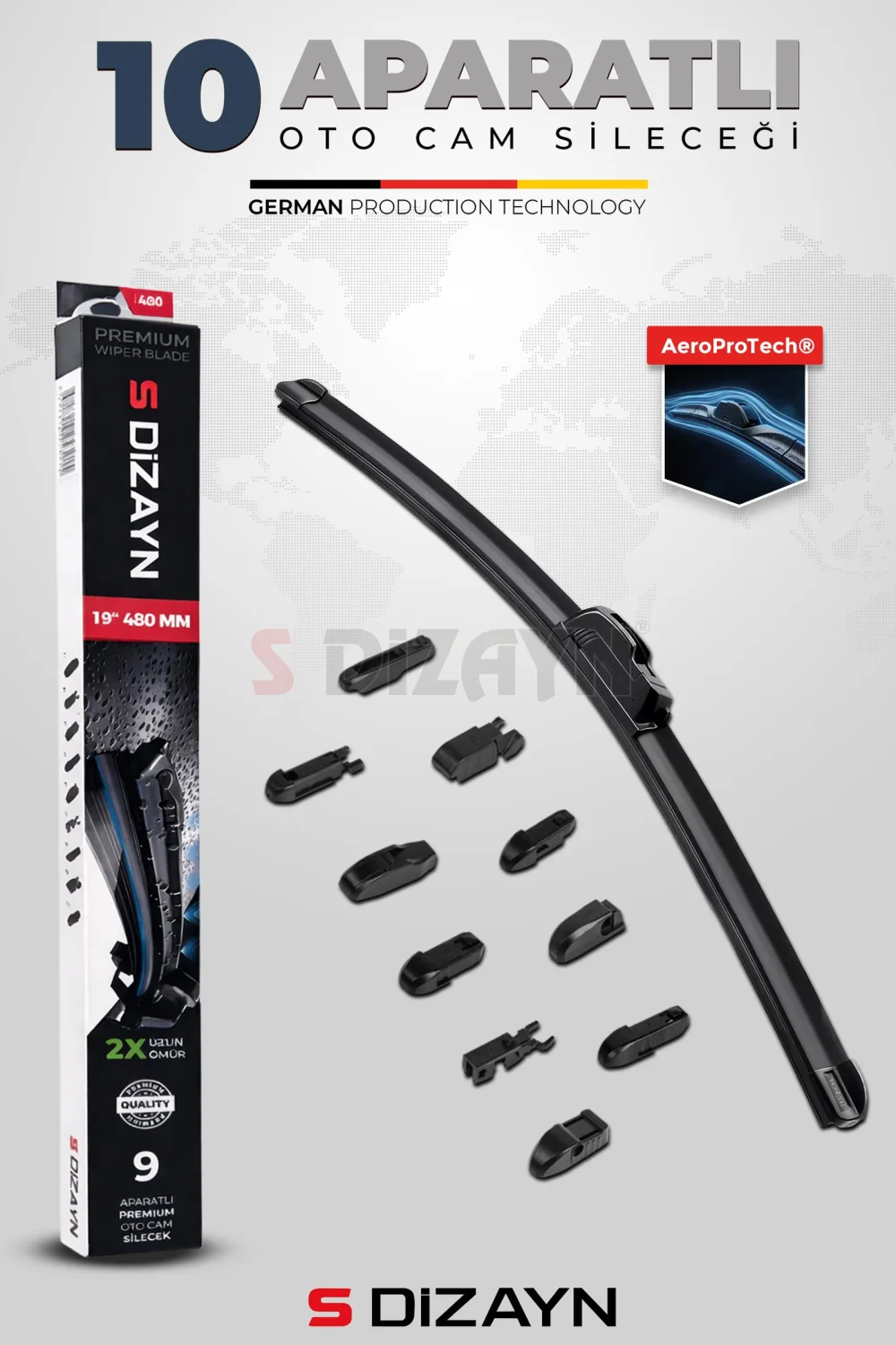 S-Dizayn 10 Aparatlı Oto Cam Sileceği 55 Cm 22 İnç Universal A+ Kalite