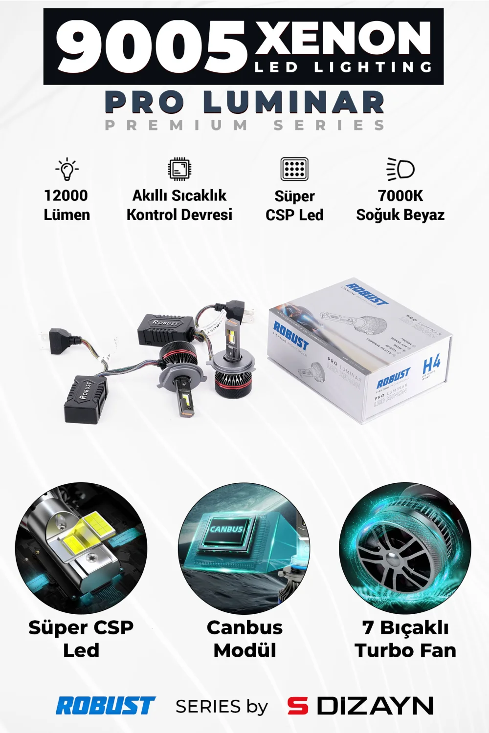 S-Dizayn Pro Luminar Led Xenon 9005 / 60W / 12000LM / 7000K A+ Kalite
