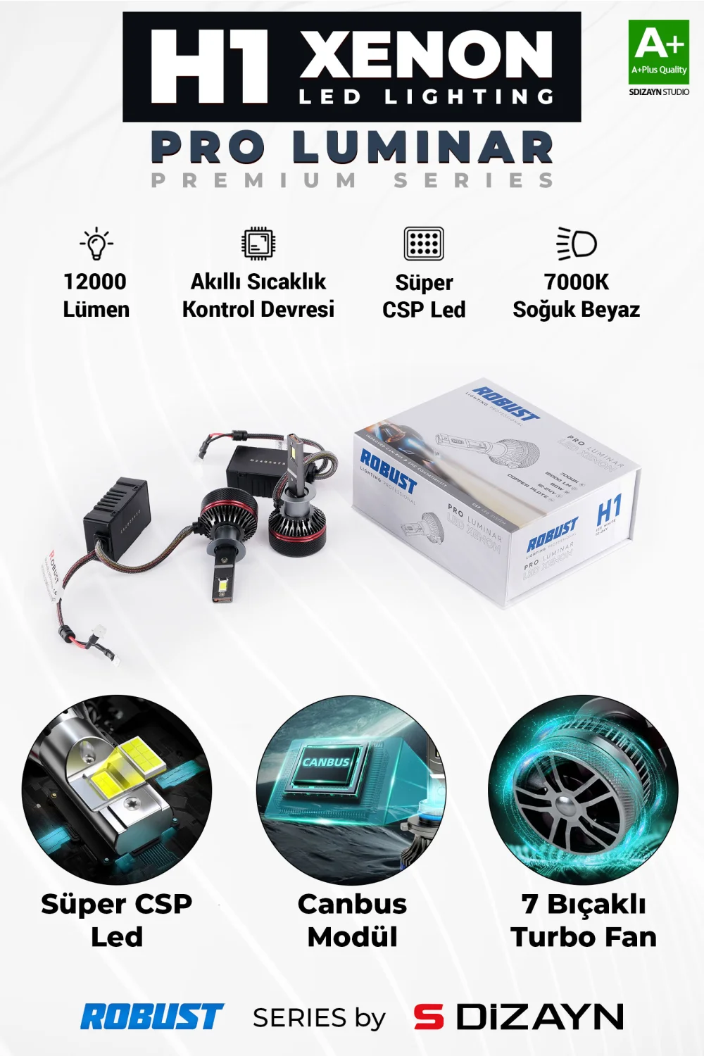 S-Dizayn Pro Luminar H1 Led Xenon / 60W / 12000LM / 7000K A+ Kalite