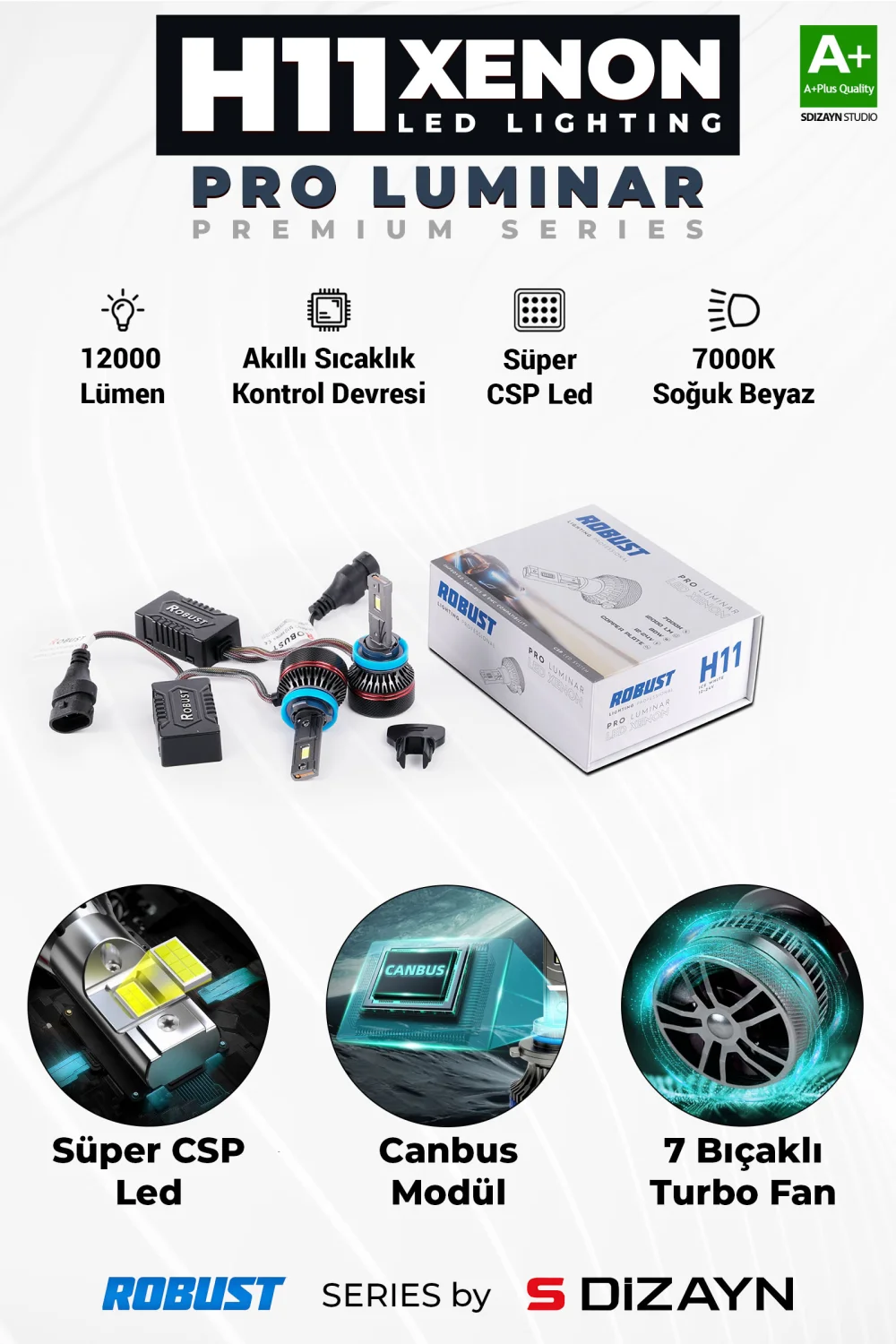S-Dizayn Pro Luminar H11 Led Xenon / 60W / 12000LM / 7000K A+ Kalite