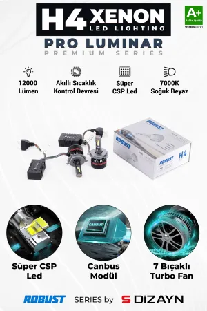 Universal uyumlu Pro Luminar H4 Led Xenon / 60W / 12000LM / 7000K A+ Kalite modelleri Oto Aksesuar Shop'de. Kaliteli malzeme, hızlı kargo ve güvenli