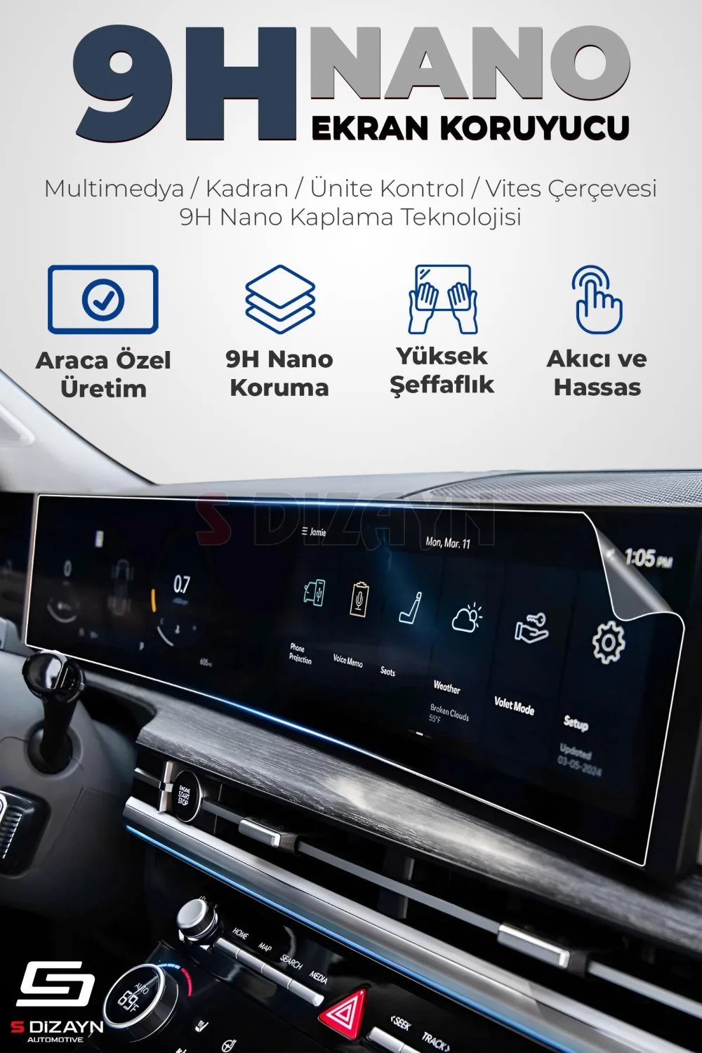 S-Dizayn Audi Q7 Makyajlı 9H Nano Multimedya Ekran Koruyucu 2020-2026 A+ Kalite