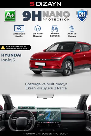 S-Dizayn Hyundai Ioniq 3 9H Nano Gösterge Ve Multimedya Ekran Koruyucu 2'Li Set (Parlak) 2026 Üzeri A+ Kalite