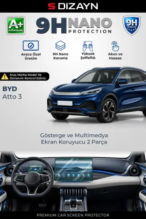 S-Dizayn Byd Atto 3 9H Nano Gösterge Ve Multimedya Ekran Koruyucu 2'Li Set (Parlak) 2024 Üzeri A+ Kalite