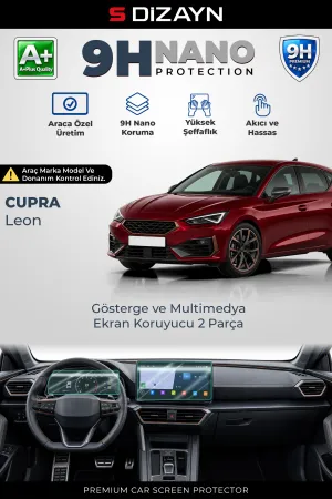 S-Dizayn Cupra Leon 9H Nano Gösterge ve Multimedya Ekran Koruyucu 2'Li Set (PARLAK) 2021-2024 A+ Kalite