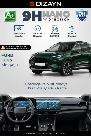 S-Dizayn Ford Kuga Makyajlı Titanium Ve St-Line 9H Nano Gösterge Ve Multimedya Ekran Koruyucu 2'Li Set (Parlak) 2024 Üzeri A+ Kalite