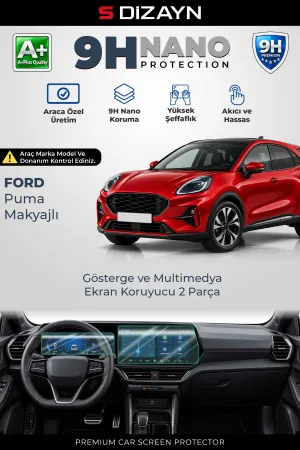 S-Dizayn Ford Puma Makyajlı 9H Nano Gösterge Ve Multimedya Ekran Koruyucu 2'Li Set (Parlak) 2024 Üzeri A+ Kalite
