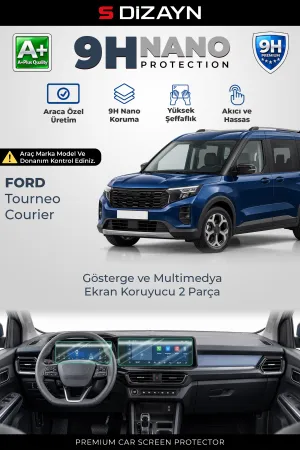 S-Dizayn Ford Tourneo Courier 9H Nano Gösterge Ve Multimedya Ekran Koruyucu 2'Li Set (Parlak) 2024 Üzeri A+ Kalite