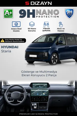 S-Dizayn Hyundai Staria 10.25 İnç Multimedyalı 9H Nano Gösterge Ve Multimedya Ekran Koruyucu 2'Li Set (Parlak) 2022 Üzeri A+ Kalite