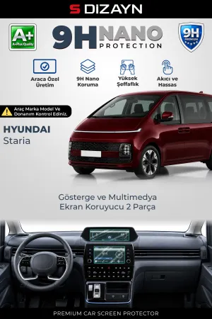 S-Dizayn Hyundai Staria 8 İnç Multimedyalı 9H Nano Gösterge Ve Multimedya Ekran Koruyucu 2'Li Set (Parlak) 2022 Üzeri A+ Kalite